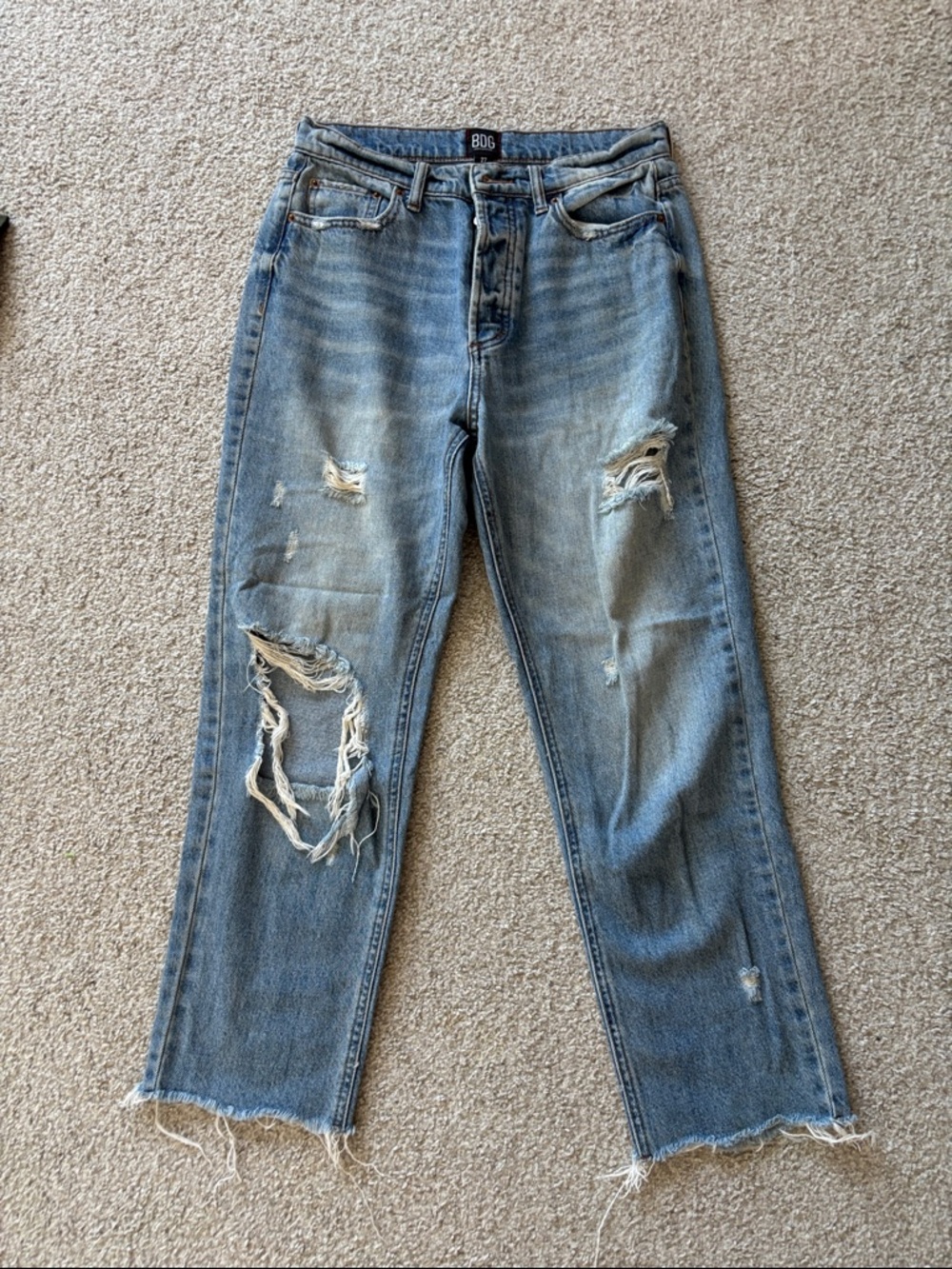 BDG Distressed Straight-Leg Jeans in Faded Blue Denim